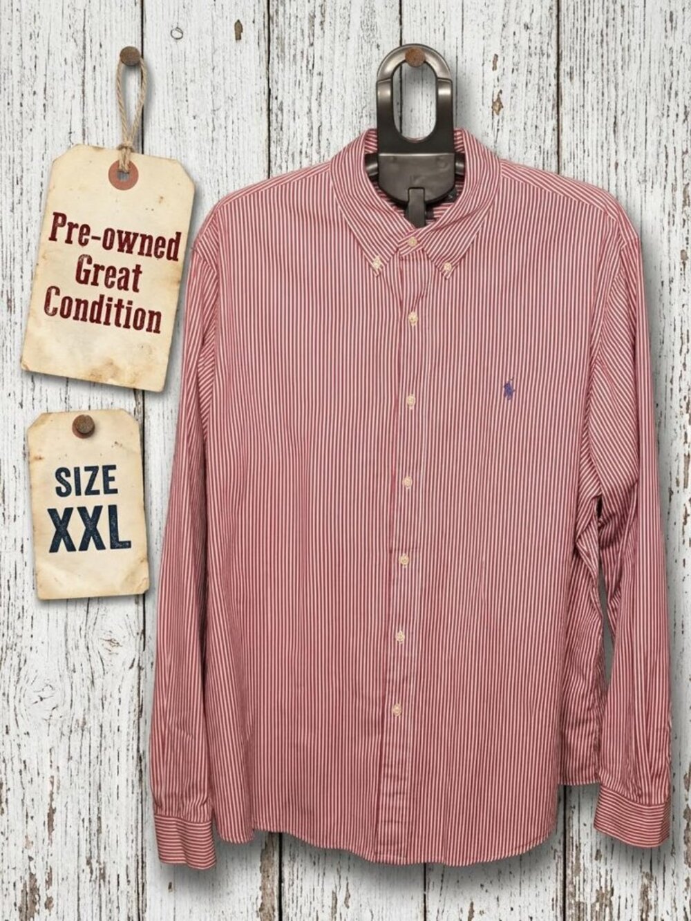 Polo Ralph Lauren Custom Fit XXL Red and White Striped Shirt